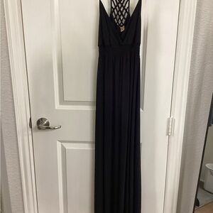 Source Unknown Black Halter Backless Gown